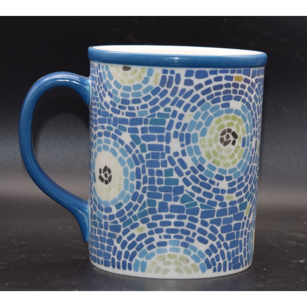 Starbucks Coffee Mug 16oz Blue Mosaic Tile Pattern 2008 Ceramic Good Condition